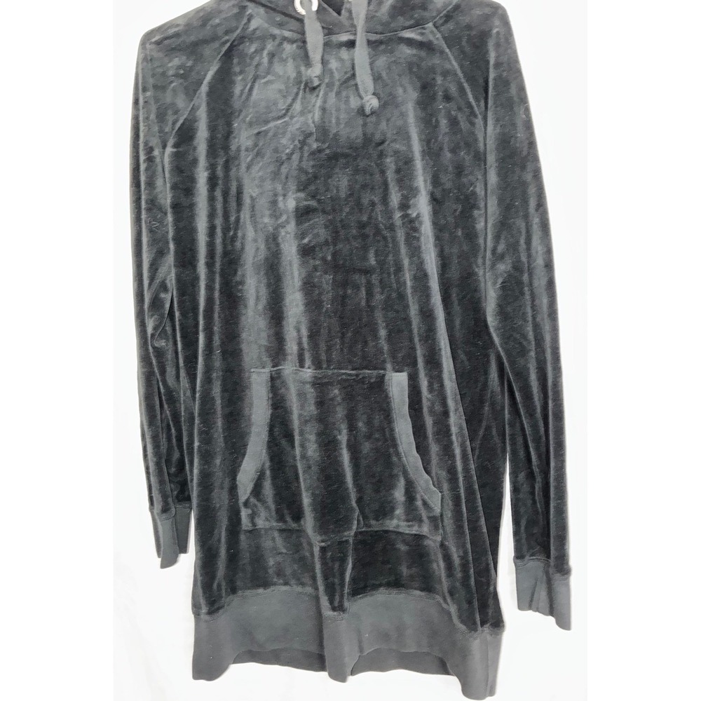 Juicy Couture Velour Hoodie Women XS‎ Black Longline Pullover Black Label Y2K